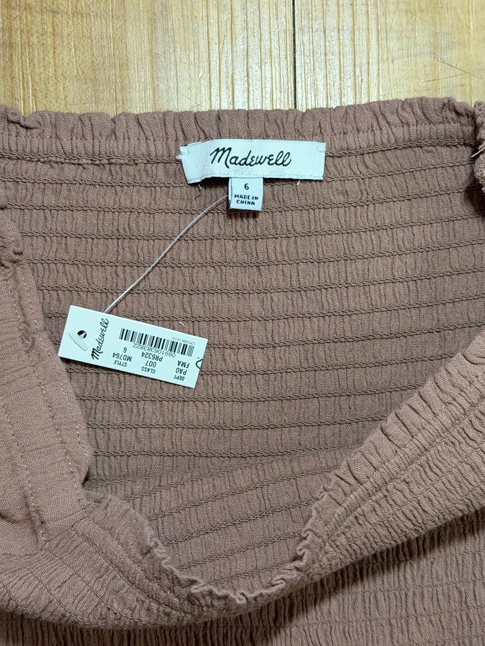 Madewell Babydoll Smocked Square Neck Puff Sleeve Peplum Top in Dusty Rose - Picture 6 of 15